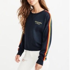 A&F navy crew sweatshirt‎ rainbow stripe sleeves